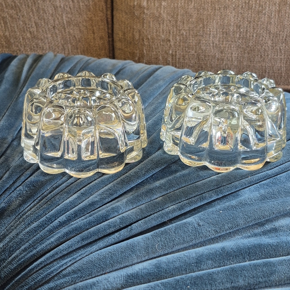PRINCESS HOUSE crystal Glass Tapered Candle Holders Round bunt style 2.5'x4' Vtg